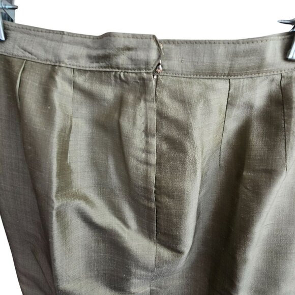 Vintage Meadow Avocado Green Raw Silk Pencil Skirt Handmade HS150 - Picture 6 of 7